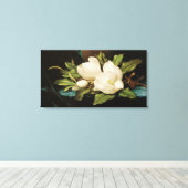 Giant Magnolias op een blauwe vlinderkast van MJ H Canvas Afdruk (Insitu (Houten vloer))