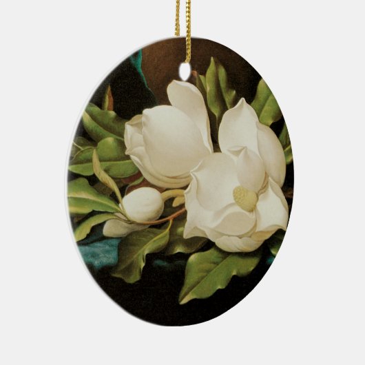 Giant Magnolias op een blauwe vlinderkast van MJ H Keramisch Ornament (Rechts)