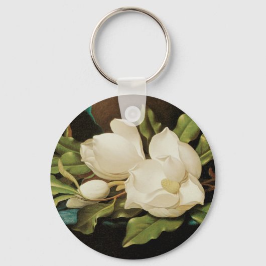 Giant Magnolias op een blauwe vlinderkast van MJ H Sleutelhanger (Voorkant)