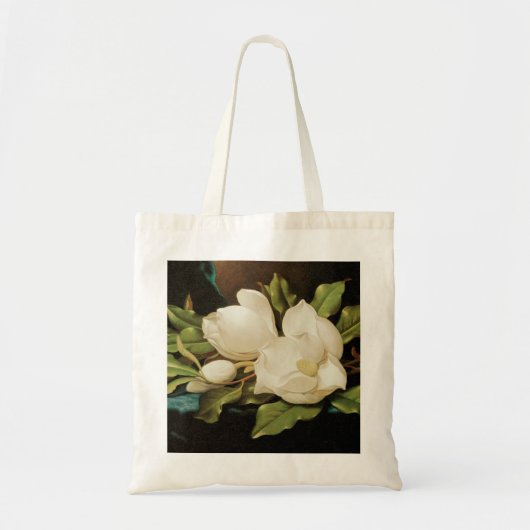Giant Magnolias op een blauwe vlinderkast van MJ H Tote Bag (Voorkant)