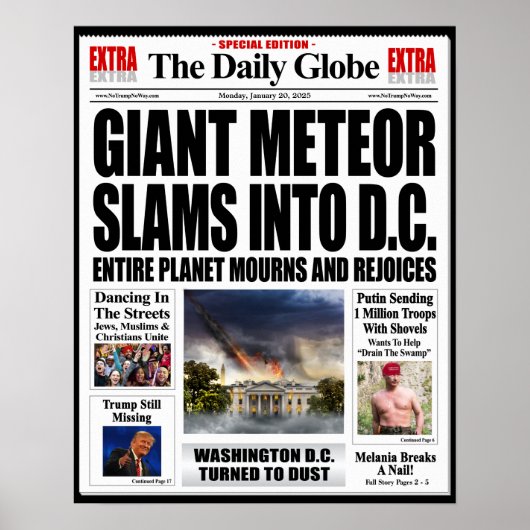 Giant Meteor Slams DC - Grappig Anti Trump Fake Ni Poster (Voorkant)