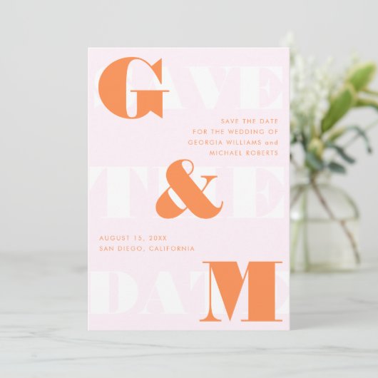 Giant Monogram Ampersand Perzik Sinaasappel Roze B Kaart (Staand voorkant)