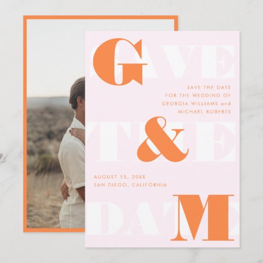 Giant Monogram Ampersand Perzik Sinaasappel Roze B Kaart (Voorkant / Achterkant)