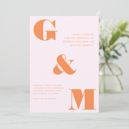 Giant Monogram Ampersand Perzik Sinaasappel Roze B Kaart (Staand voorkant)