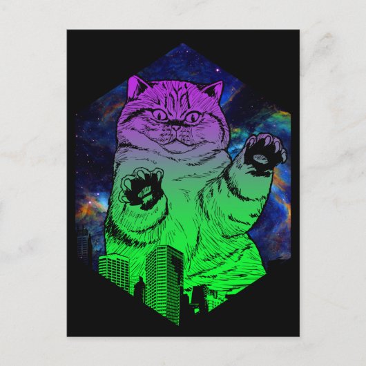 Giant Monster Catzilla aanvallen Cat Skyline Briefkaart (Voorkant)
