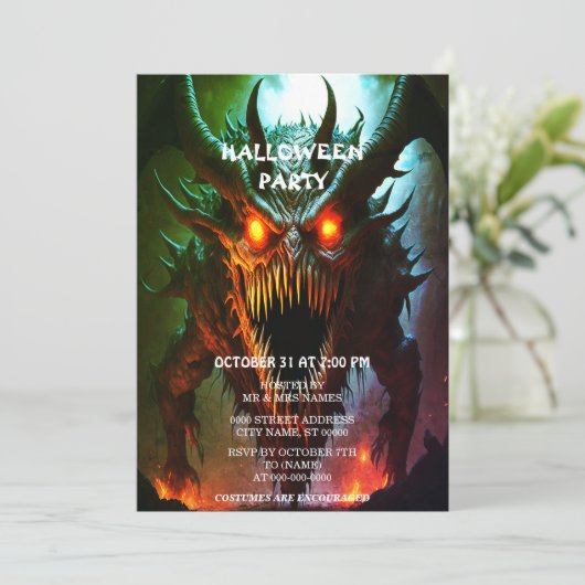 Giant Monster Halloween Party Uitnodiging (Staand voorkant)