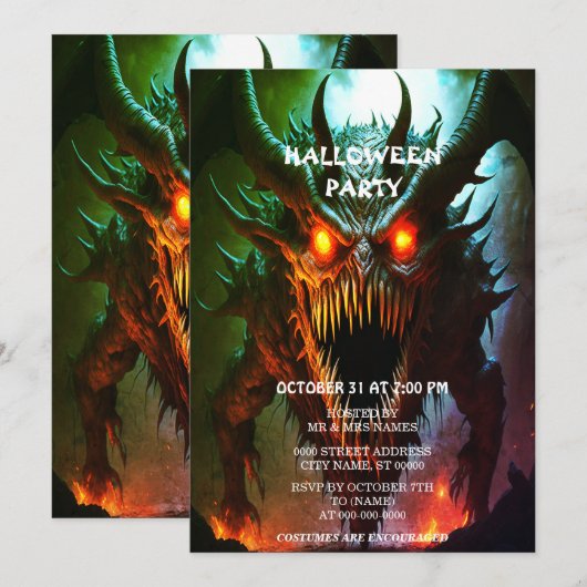 Giant Monster Halloween Party Uitnodiging (Voorkant / Achterkant)