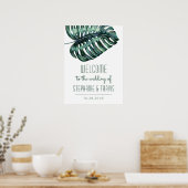 Giant Monstera Leaf Beach Weddenschap Welkom Poster (Keuken)