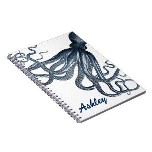 Giant Navy Blue Octopus Steampunk gepersonaliseerd Notitieboek