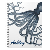 Giant Navy Blue Octopus Steampunk gepersonaliseerd Notitieboek (Voorkant)