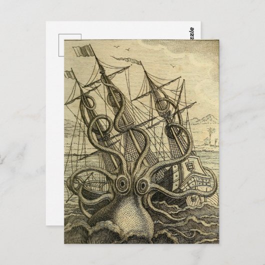 Giant Octopus 1801 Etching Briefkaart (Voorkant / Achterkant)