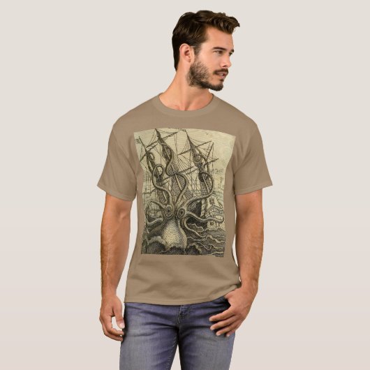 Giant Octopus 1801 Etching T-shirt (Voorkant volledig)