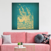 Giant Octopus Attacking Ship Blauwgroen Antiek Kra Canvas Afdruk (Insitu (Woonkamer))