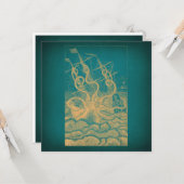 Giant Octopus Attacking Ship Blauwgroen Antiek Kra Kaart (Voorkant / Achterkant in situ)