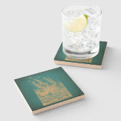 Giant Octopus Attacking Ship Blauwgroen Antiek Kra Stenen Onderzetter (Zijkant)