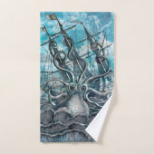 Giant Octopus Blue Zee Monster Sailboat Bad Handdoek (Handdoek)