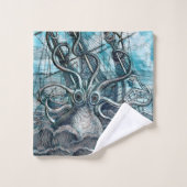 Giant Octopus Blue Zee Monster Sailboat Bad Handdoek (Wasdoekje)