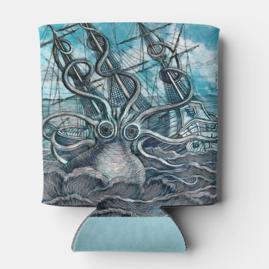 Giant Octopus Blue Zee Monster Sailboat Blikjeskoeler (Achterkant)