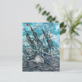 Giant Octopus Blue Zee Monster Sailboat Briefkaart (Staand voorkant)