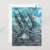 Giant Octopus Blue Zee Monster Sailboat Briefkaart (Voorkant / Achterkant)