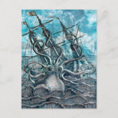 Giant Octopus Blue Zee Monster Sailboat Briefkaart (Voorkant)