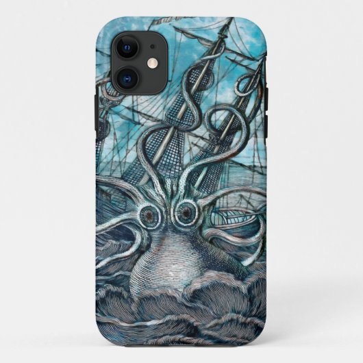Giant Octopus Blue Zee Monster Sailboat Case-Mate iPhone Case (Achterkant)