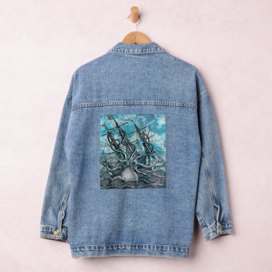 Giant Octopus Blue Zee Monster Sailboat Denim Jacket (Hangar)