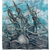 Giant Octopus Blue Zee Monster Sailboat Douchegordijn (Voorkant)