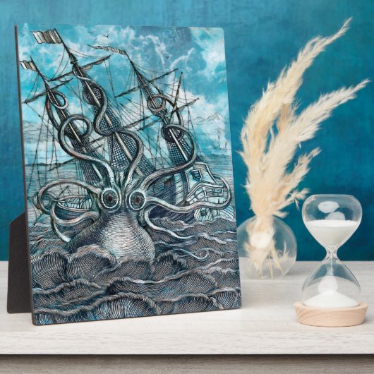 Giant Octopus Blue Zee Monster Sailboat Fotoplaat (Zijkant)