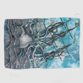 Giant Octopus Blue Zee Monster Sailboat Golfhanddoek (Horizontaal)