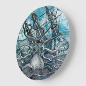 Giant Octopus Blue Zee Monster Sailboat Grote Klok (Hoek)