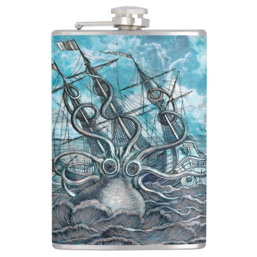 Giant Octopus Blue Zee Monster Sailboat Heupfles (Voorkant)