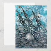 Giant Octopus Blue Zee Monster Sailboat Kaart (Voorkant / Achterkant)