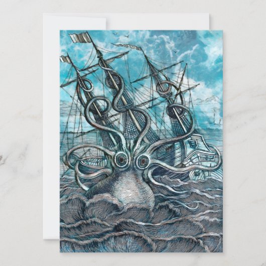 Giant Octopus Blue Zee Monster Sailboat Kaart (Voorkant)