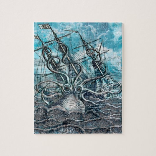 Giant Octopus Blue Zee Monster Sailboat Legpuzzel (Verticaal)