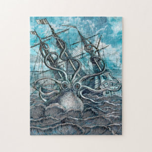 Giant Octopus Blue Zee Monster Sailboat Legpuzzel