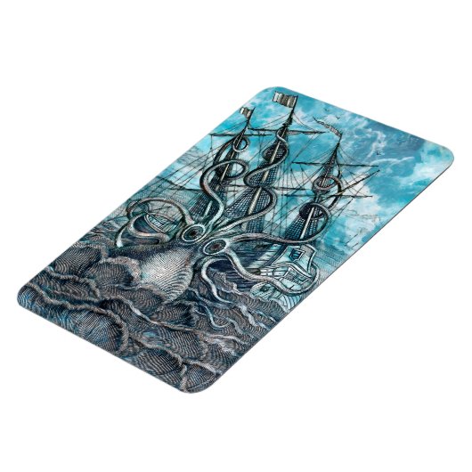 Giant Octopus Blue Zee Monster Sailboat Magneet (Linkerzijde)