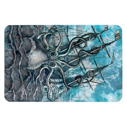 Giant Octopus Blue Zee Monster Sailboat Magneet (Horizontaal)
