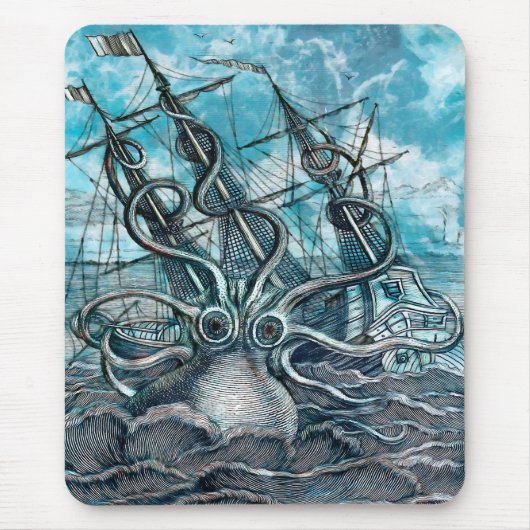 Giant Octopus Blue Zee Monster Sailboat Muismat (Voorkant)