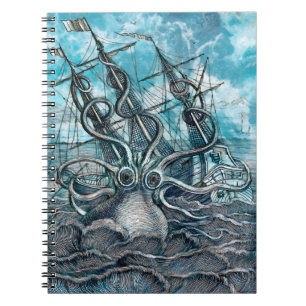 Giant Octopus Blue Zee Monster Sailboat Notitieboek