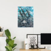 Giant Octopus Blue Zee Monster Sailboat Poster (Thuiskantoor)