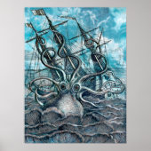 Giant Octopus Blue Zee Monster Sailboat Poster (Voorkant)