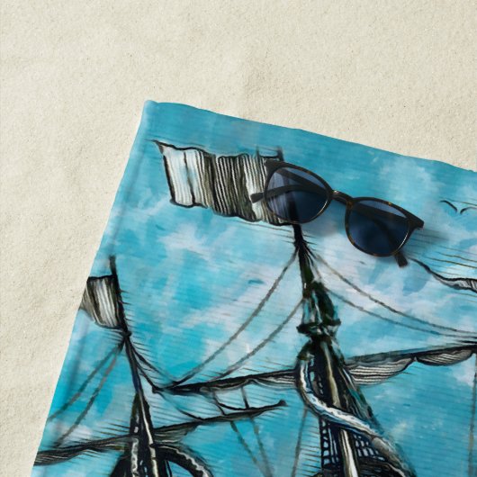 Giant Octopus Blue Zee Monster Sailboat Strandlaken (In situ)