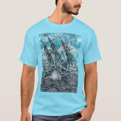 Giant Octopus Blue Zee Monster Sailboat T-shirt (Voorkant)