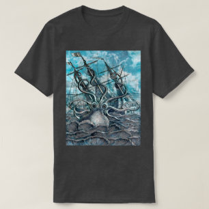 Giant Octopus Blue Zee Monster Sailboat T-shirt
