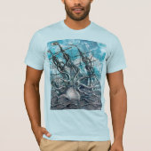 Giant Octopus Blue Zee Monster Sailboat T-shirt (Voorkant)