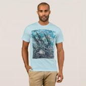 Giant Octopus Blue Zee Monster Sailboat T-shirt (Voorkant volledig)