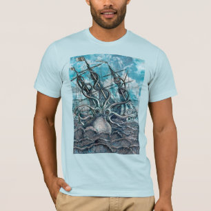 Giant Octopus Blue Zee Monster Sailboat T-shirt