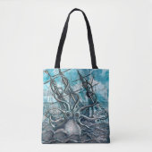 Giant Octopus Blue Zee Monster Sailboat Tote Bag (Voorkant)