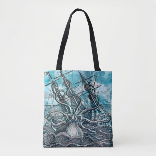 Giant Octopus Blue Zee Monster Sailboat Tote Bag (Voorkant)
